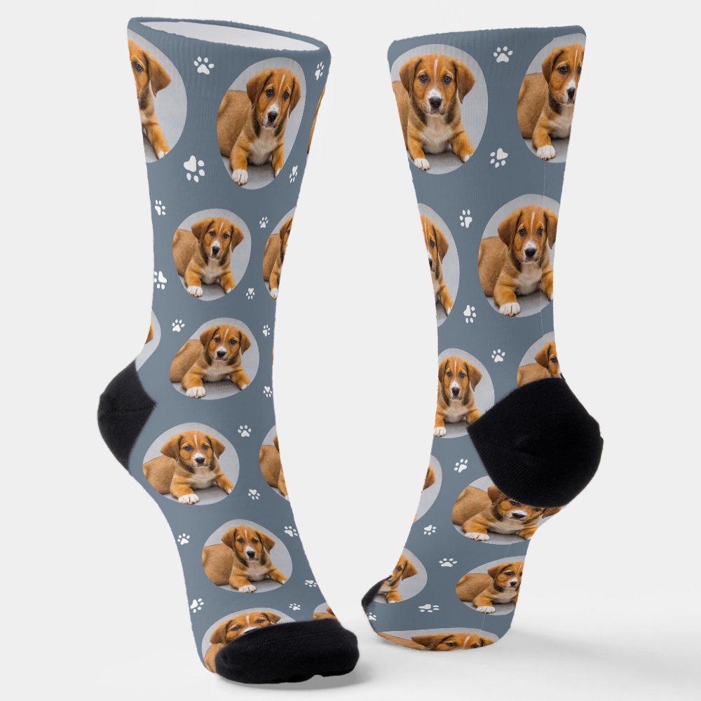 Fun Slate Custom Dog Photo Paw Print Socks