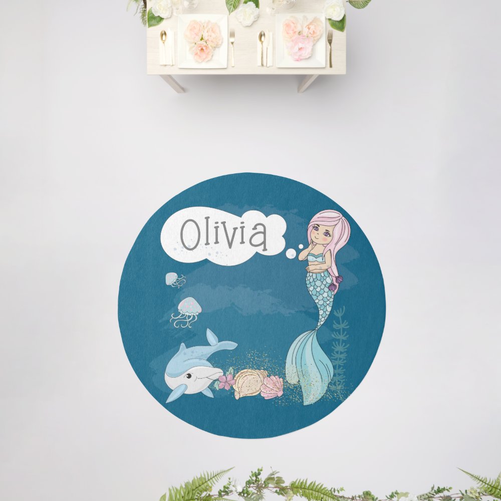 Under the Sea Sweet Mermaid Personalized Area  Rug