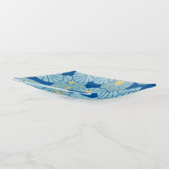 Blue Japanese Floral Pattern Illustration Trinket Tray