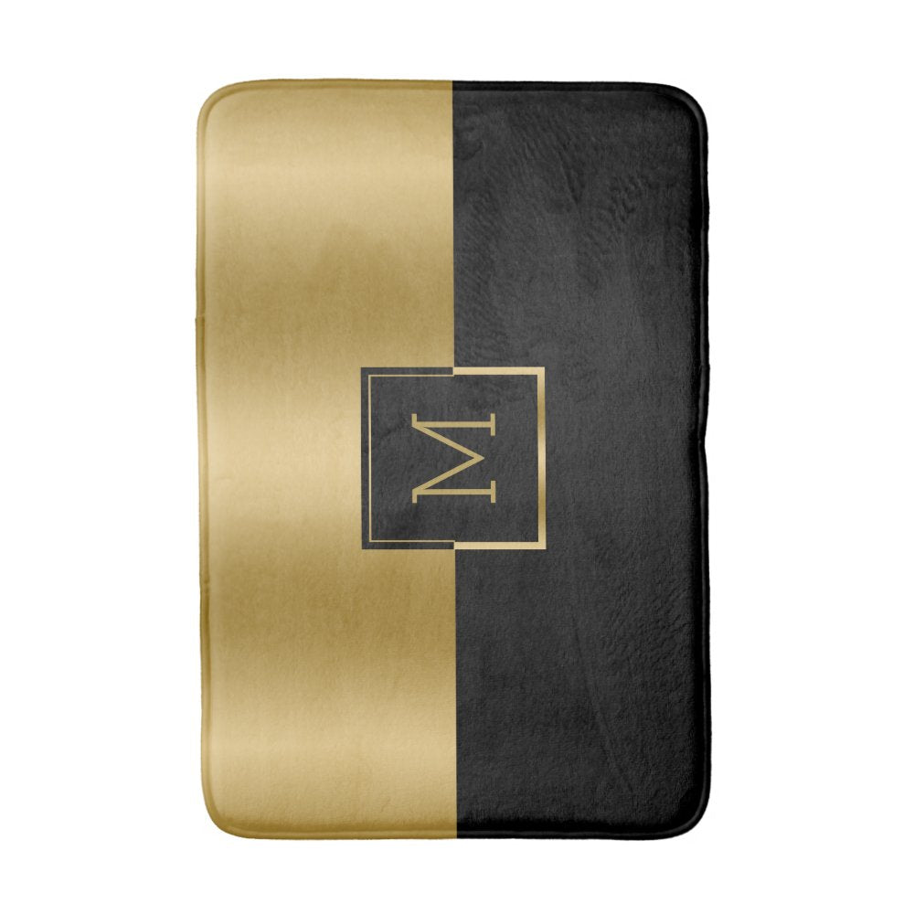 Gold & Black Geometric Design Monogram Bath Mat