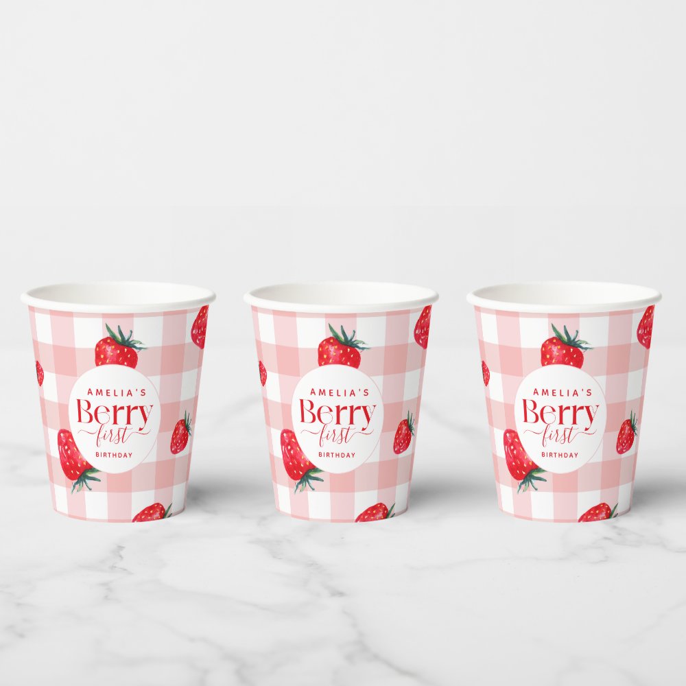 Berry First Birthday Strawberry Girl Paper Cups