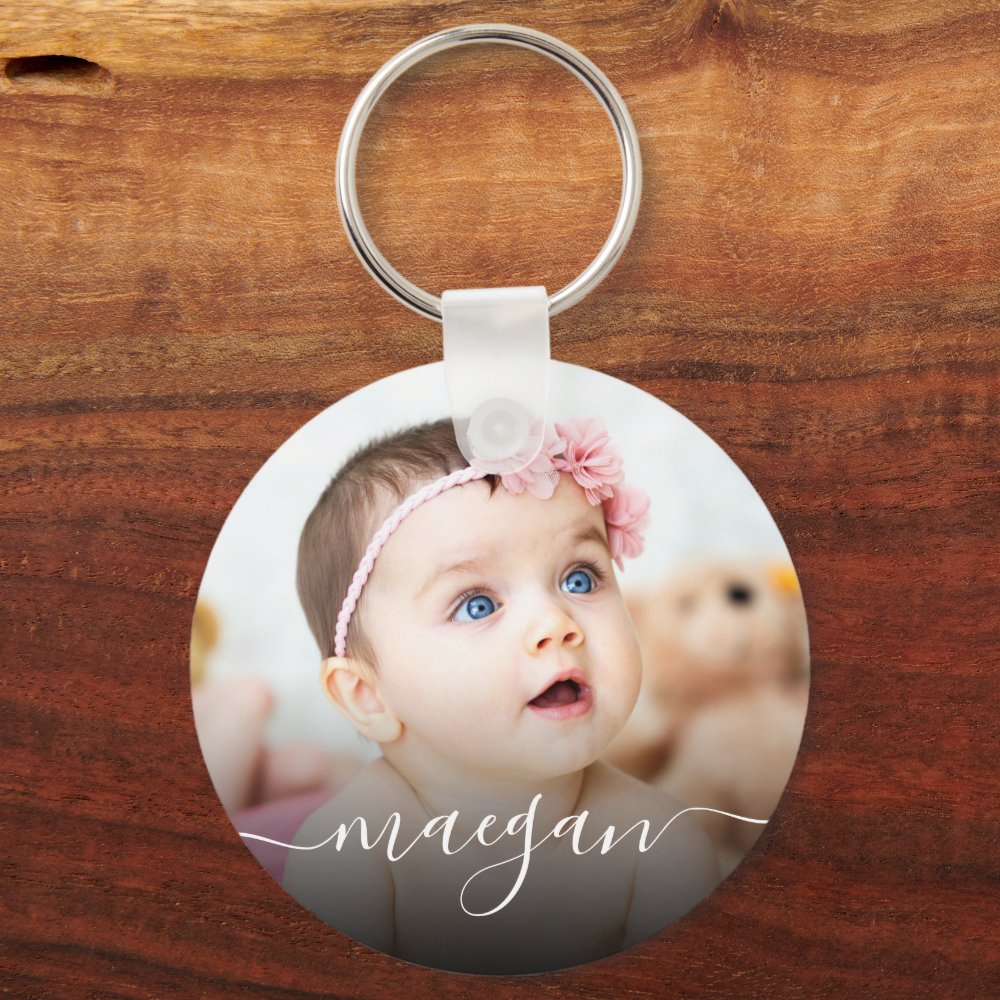 Custom Baby Photo Name Handwriting Script Keychain