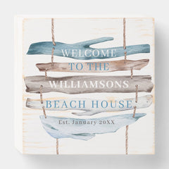 Personalize Coastal Driftwood Welcome Beach House Wooden Box Sign
