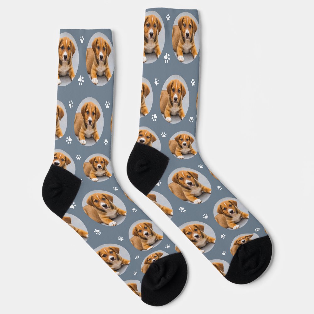 Fun Slate Custom Dog Photo Paw Print Socks