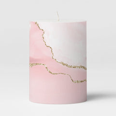 Pink Blush Agate with Gold Ribbon Elegant Pillar Candle