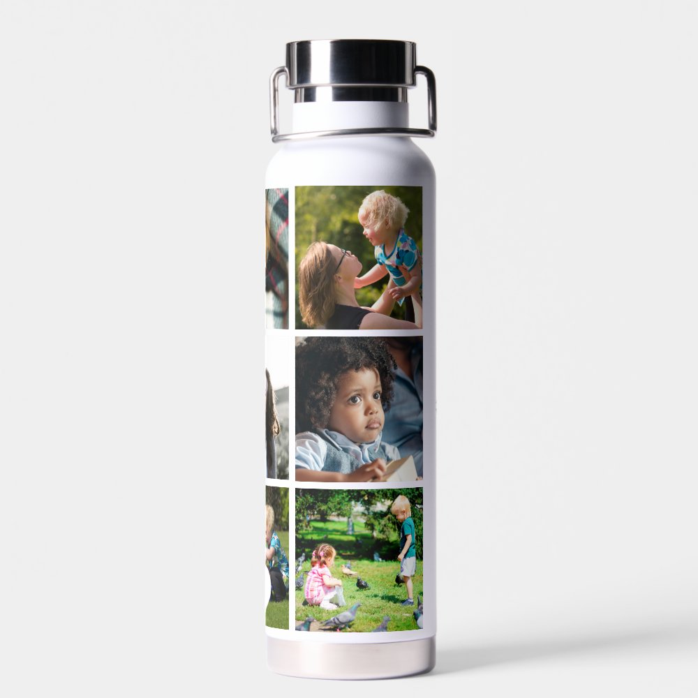 Photo collage monogram personalized modern water bottle