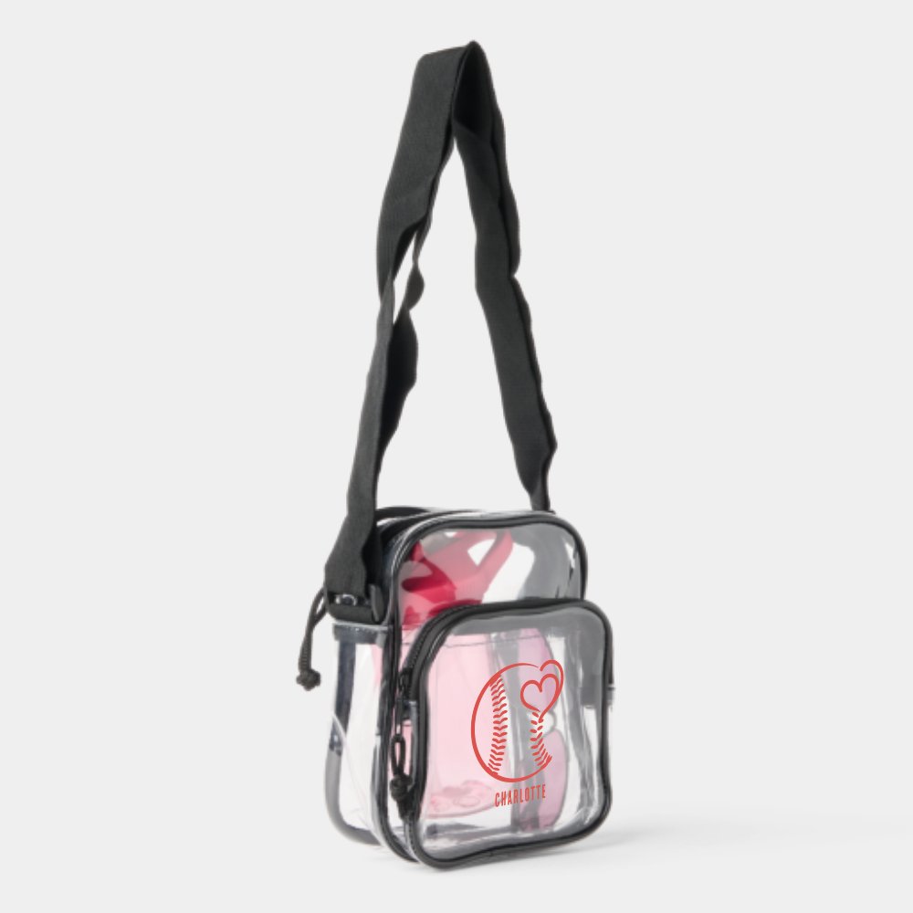 Personalized Baseball Heart Love Name Clear Crossbody Bag