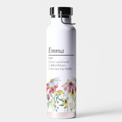 Name Definition with Modern Wildflower Border Water Bottle