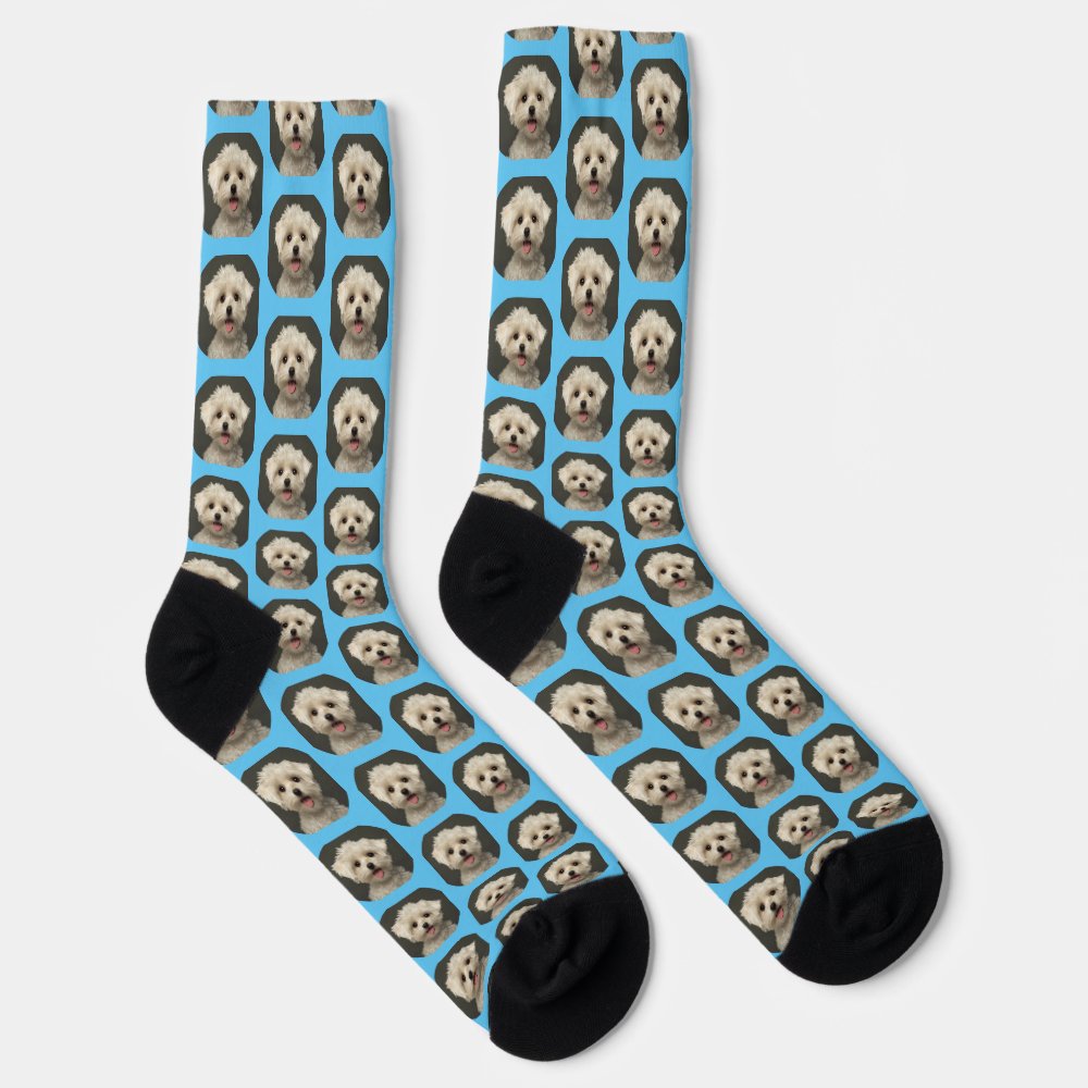 Custom Cute Pet Photo Pattern Light Blue Socks