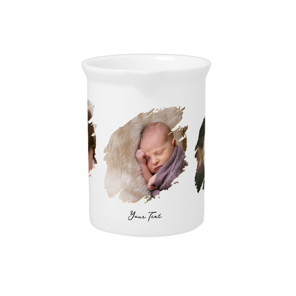 Create Custom Personalized 3 Photo Text Monogram Beverage Pitcher