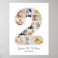 2nd Birthday Number 2 Photo Collage Baby Nursery Poster