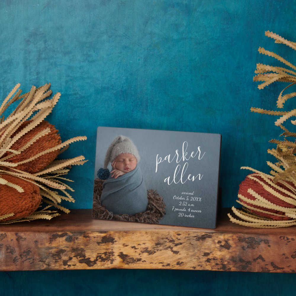 Elegant Baby Photo Birth Announcement Keepsake Plaque
