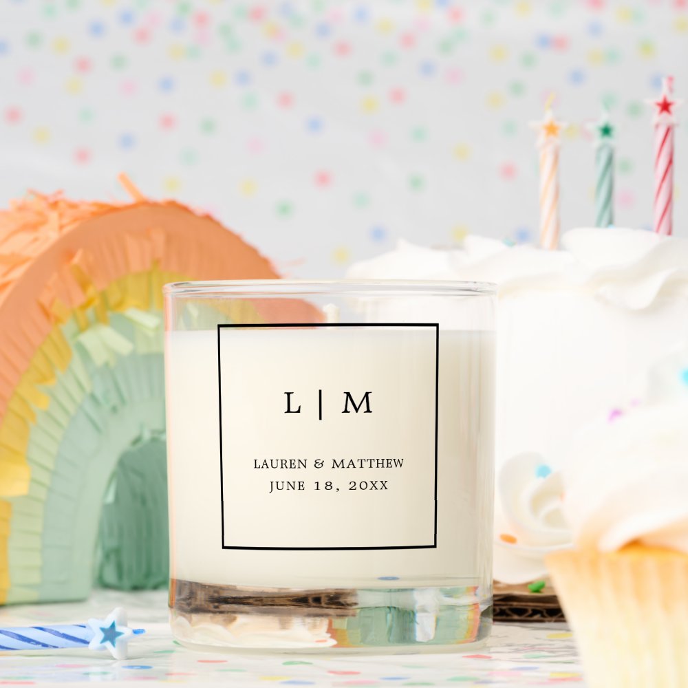 Simple Black and White Monogram Elegant Wedding Scented Candle