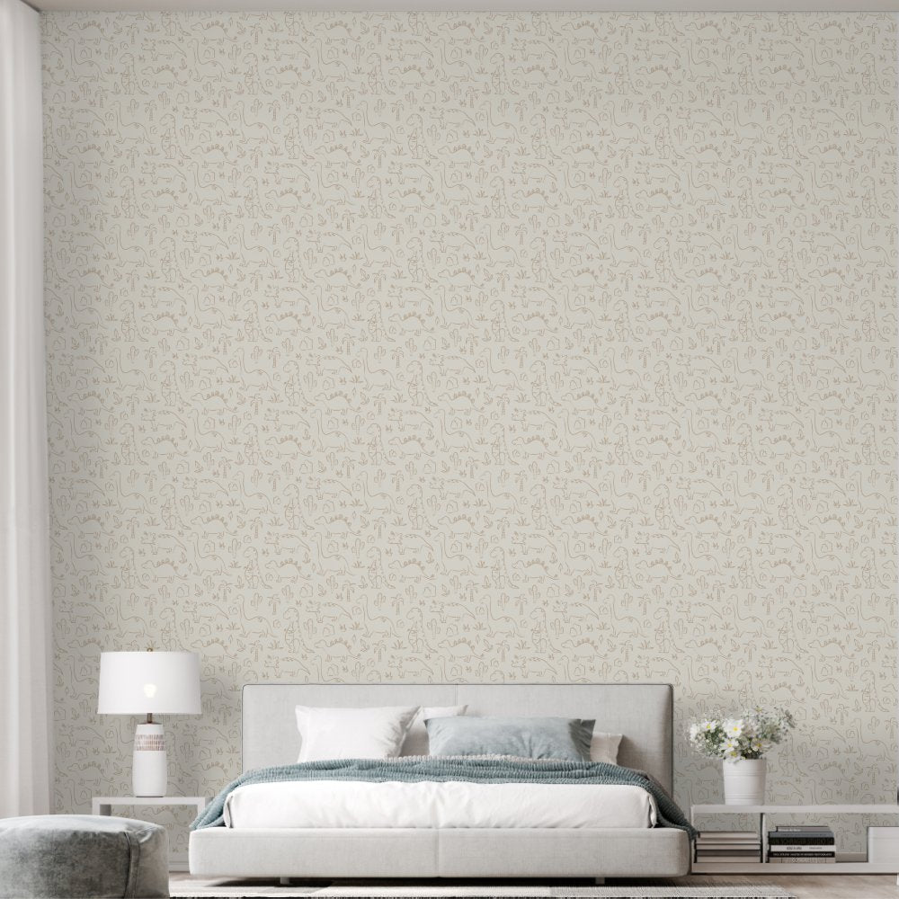 Dinosaur Neutral Boho Soft Earth Tone Dino Beige Wallpaper