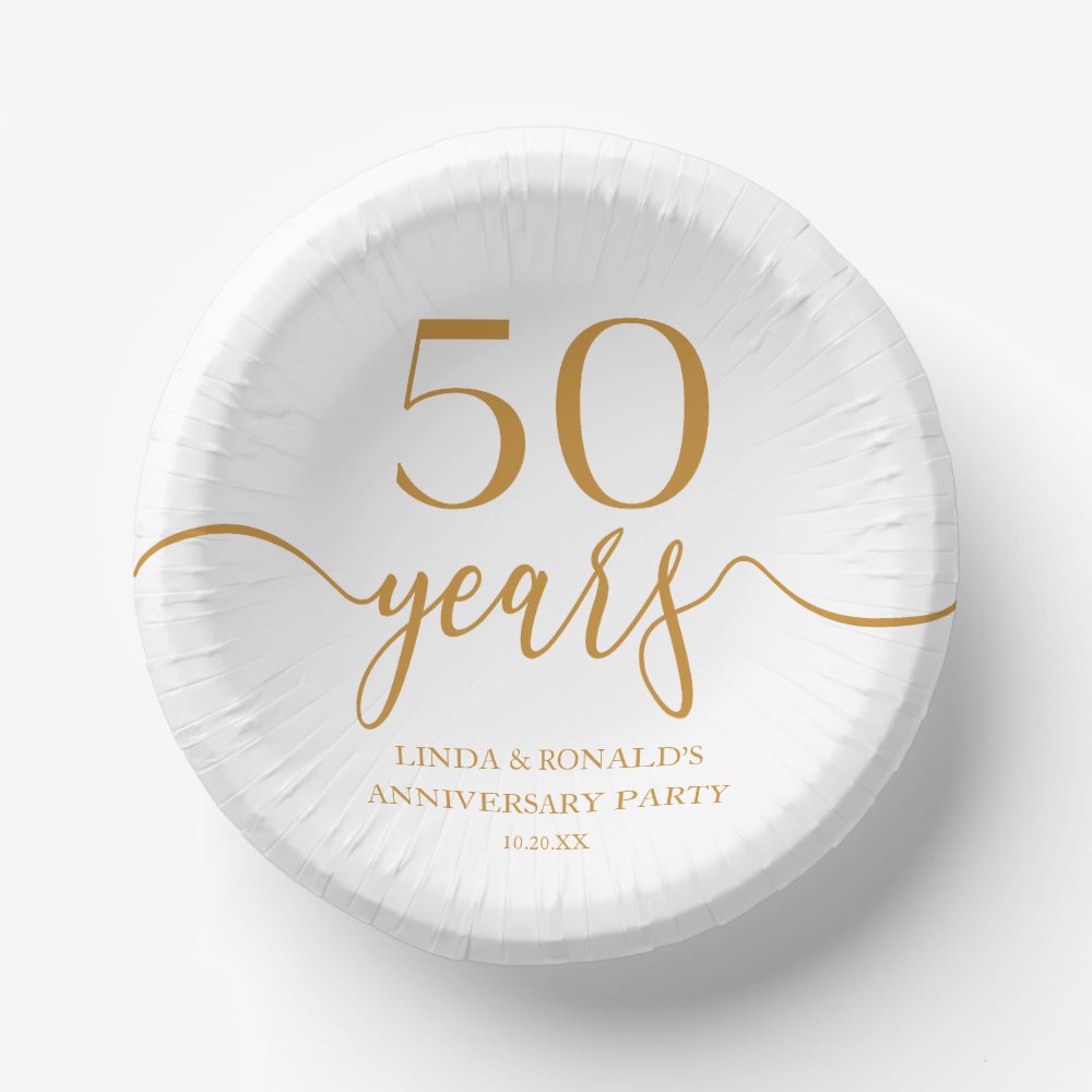 Elegant Champagne 50th Wedding Anniversary Paper Bowls