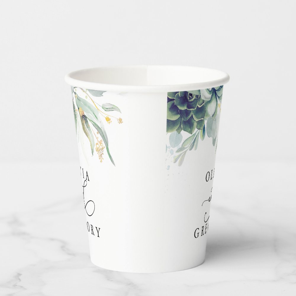 Succulents Gold Greenery Elegant Modern Wedding Paper Cups