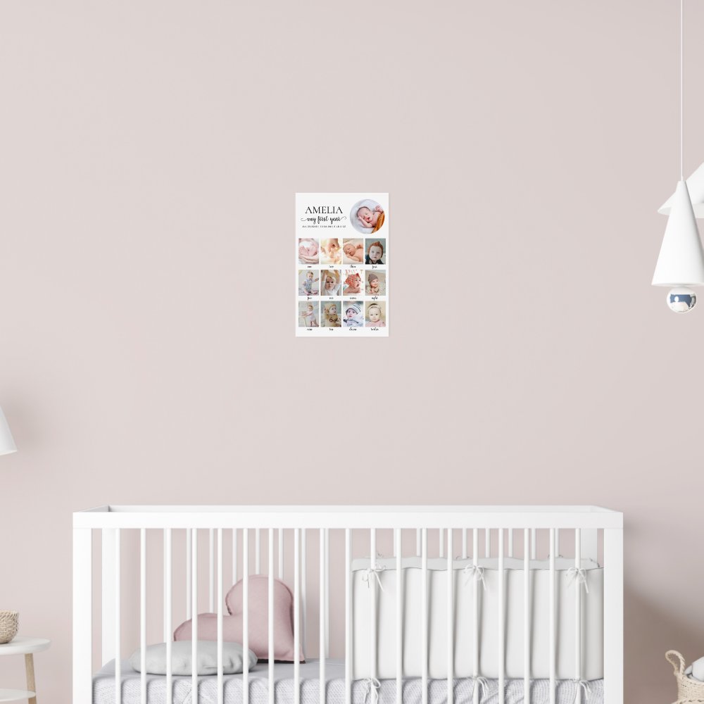 1st Birthday Baby Milestone 12 Months Custom Photo Poster