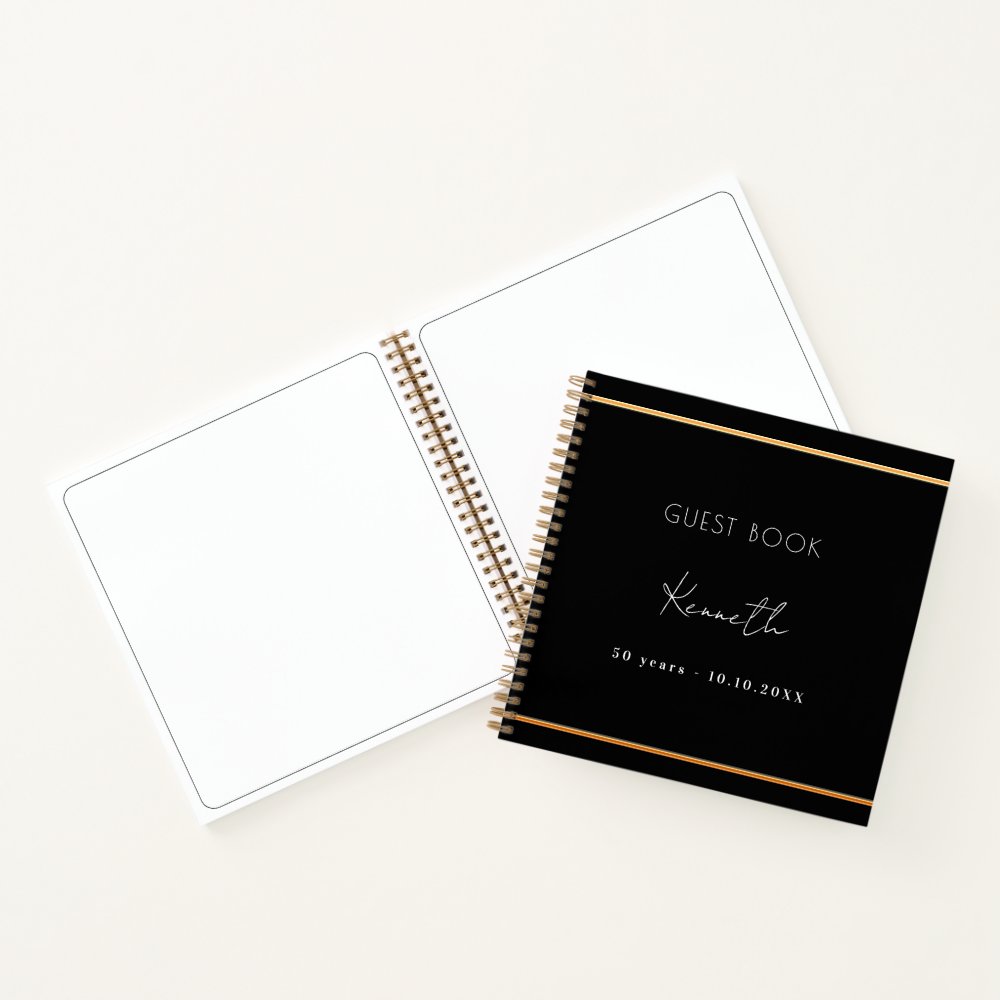 Guest book birthday black gold minimalist
