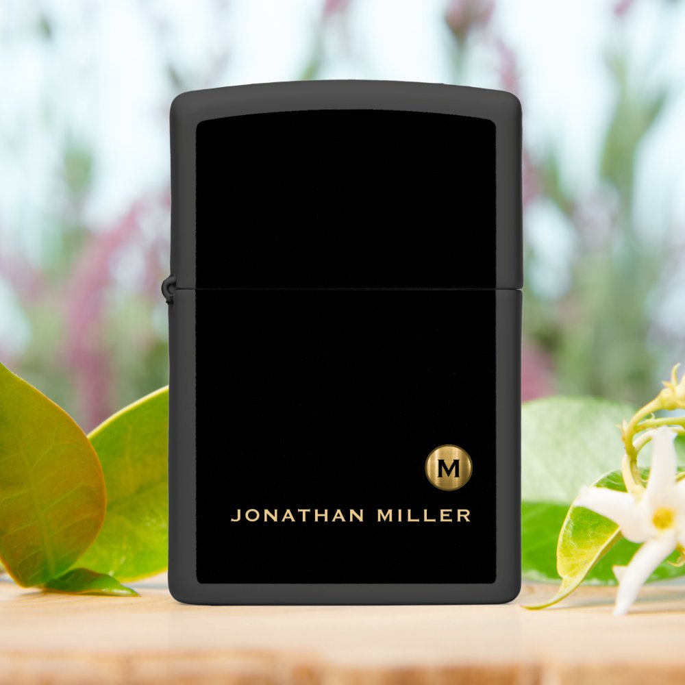 Minimal Black Gold Classic Monogram Zippo Lighter