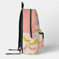 Cute Pink & Yellow Banana Pattern Printed Backpack