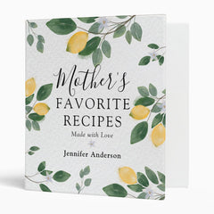 Sweet Lemon & Greenery Mother's Recipe Cookbook 3 Ring Binder