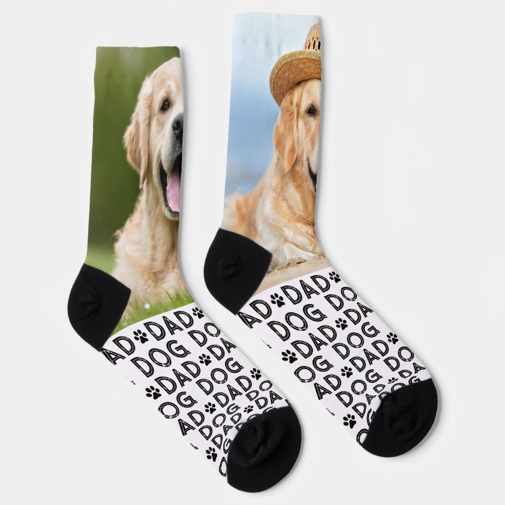 Retro DOG DAD Personalized Pattern Pet Photo Crew Socks
