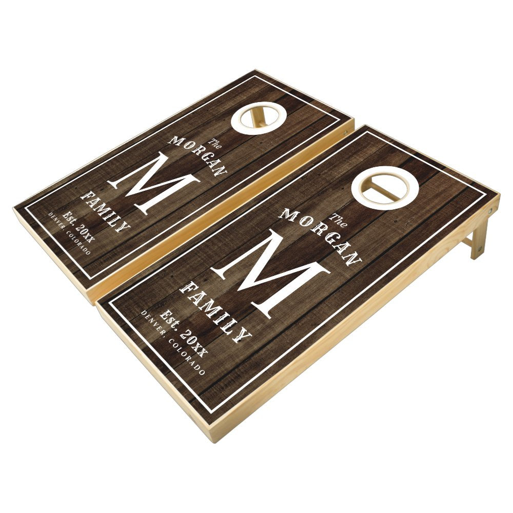 Family Monogram Dark Wood Cornhole Set