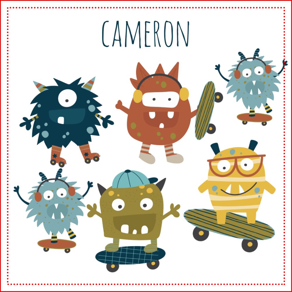 Cute Skateboard Monsters Personalized Name Tote Bag