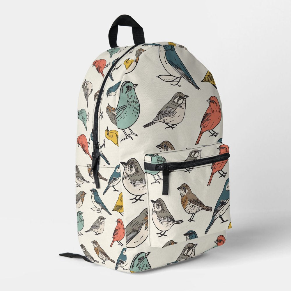 Tiled Birds Pattern Printed Backpack