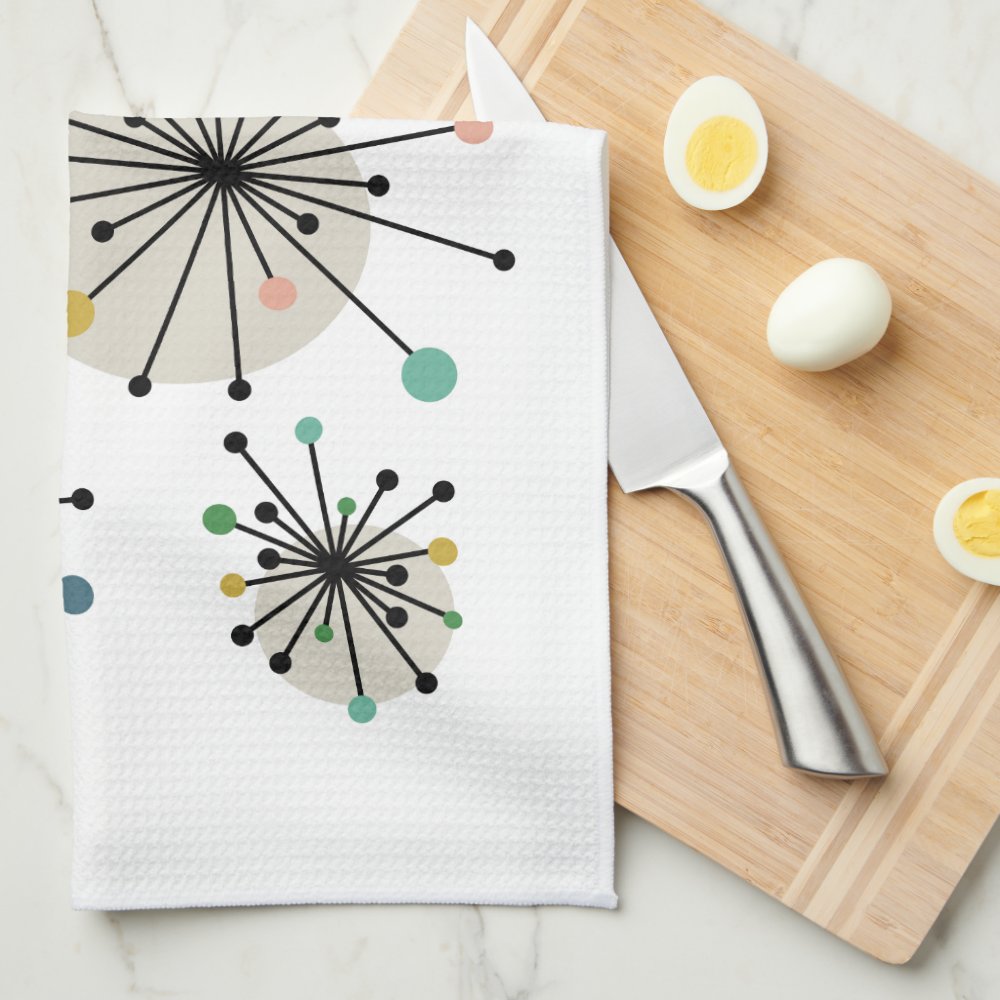 Cute Atomic Starburst Retro Mid Century Modern Kitchen Towel
