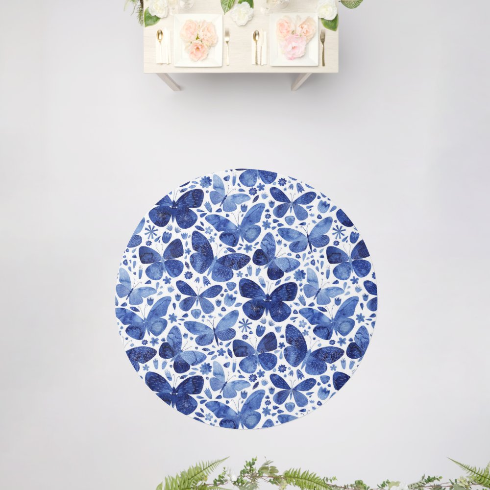 Blue Watercolor Butterfly Rug