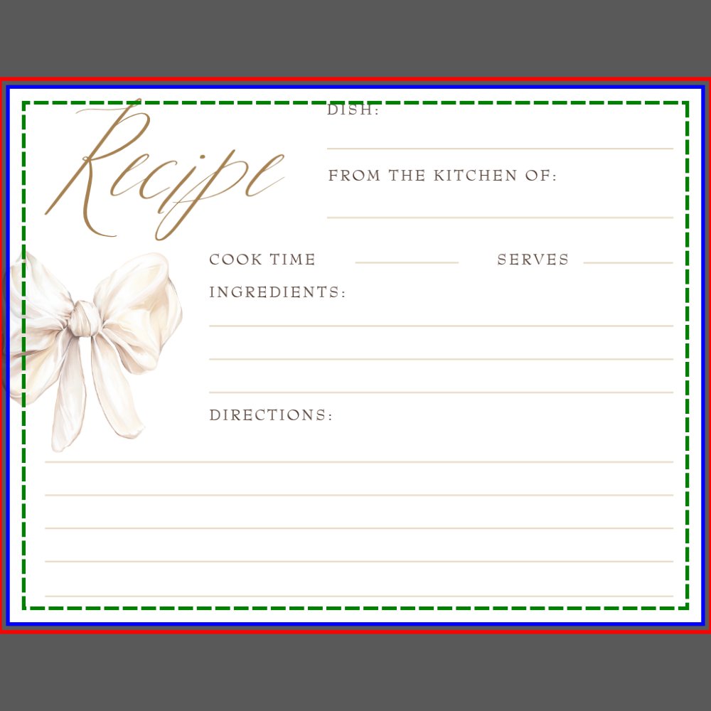 Cream Bow Elegant Bridal Shower Recipe Cards