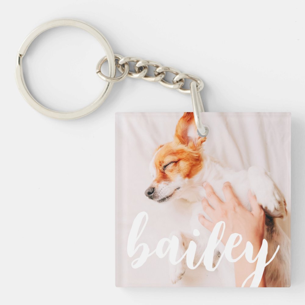 Modern Playful Simple Elegant Chic Pet Photo Keychain