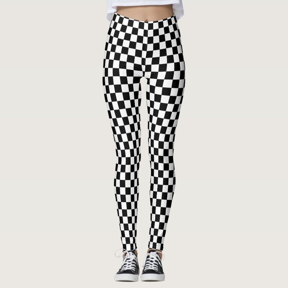Classic Checkered Racing Flag Check Black White Leggings