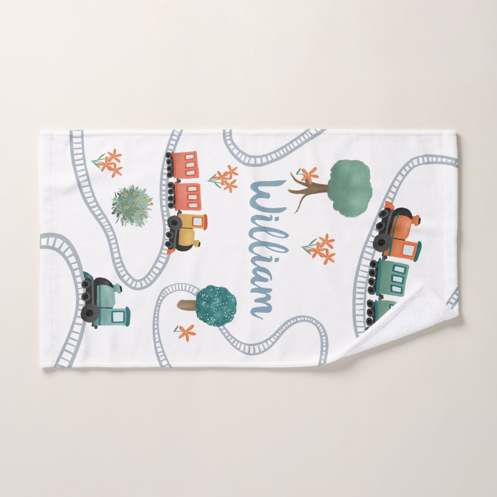 Boys Cute Blue Train Pattern Kids Bath Towel Set