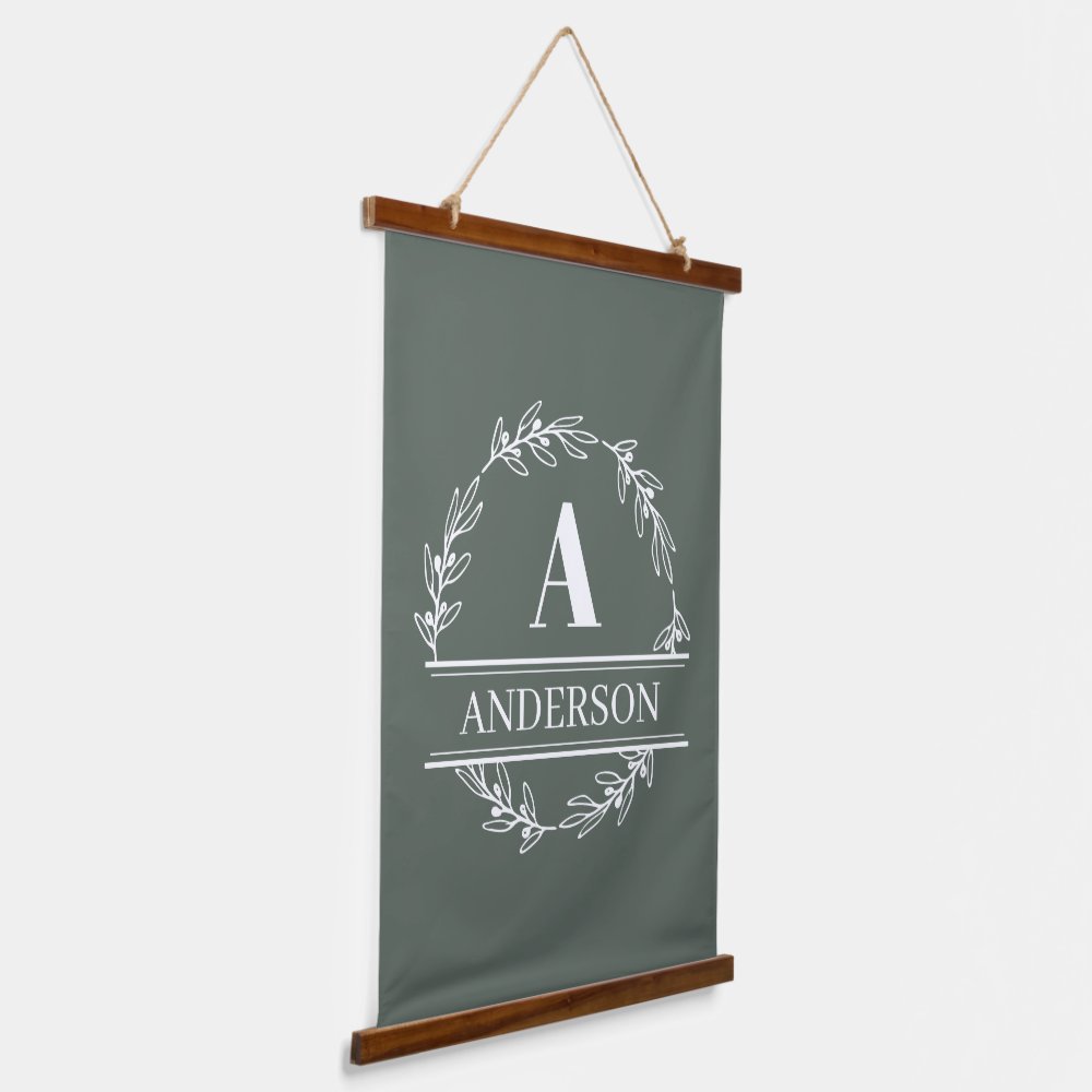 Sage Green Personalized Family Monogram Wall  Hanging Tapestry