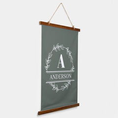 Sage Green Personalized Family Monogram Wall  Hanging Tapestry