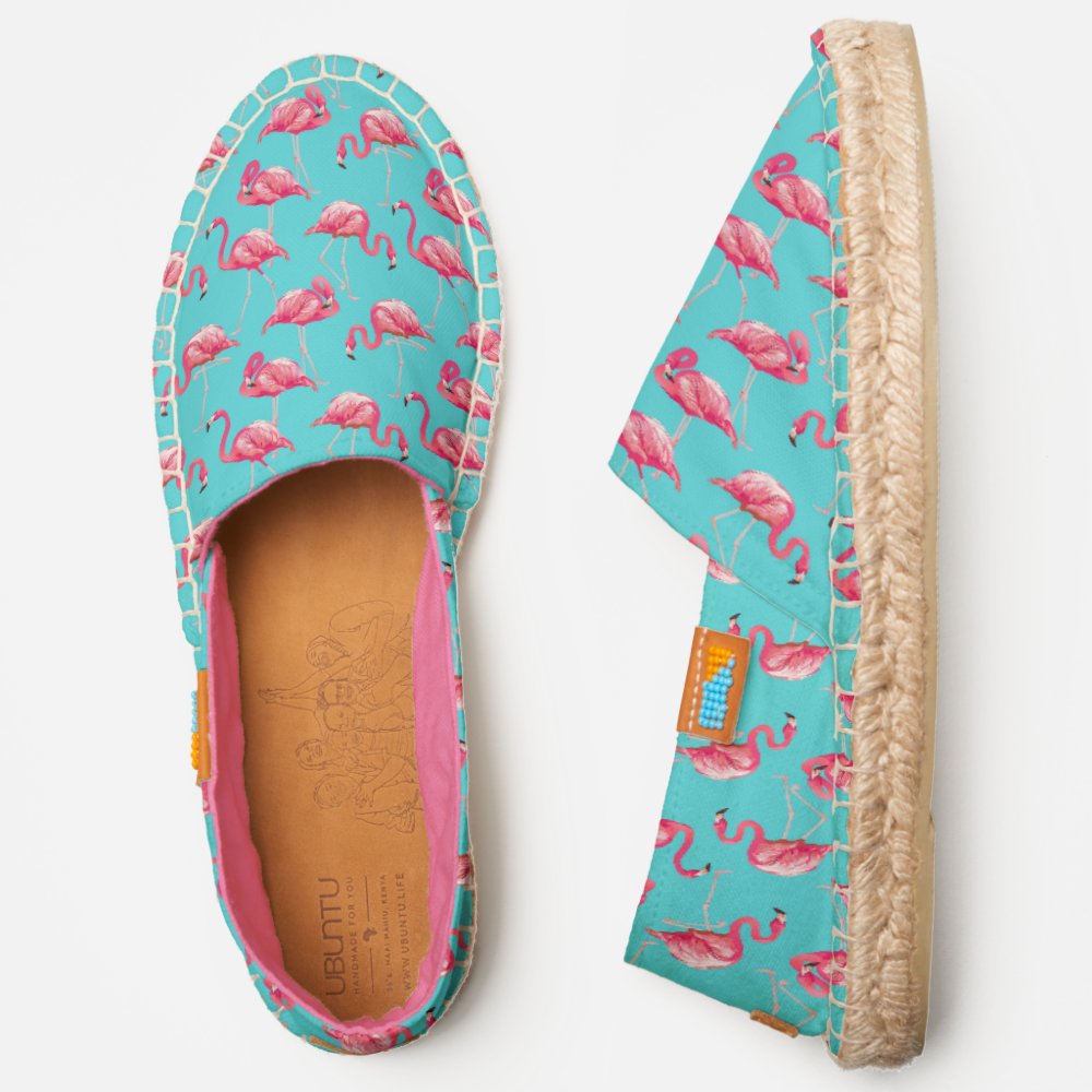 Fun Pink Flamingo Birds Tropical Turquoise Blue Espadrilles