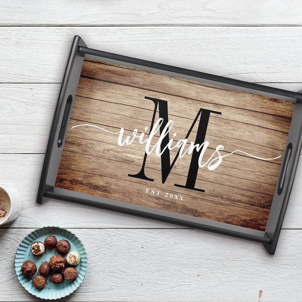Rustic Custom Family Name Barn Farmhouse Monogram Serving Tray