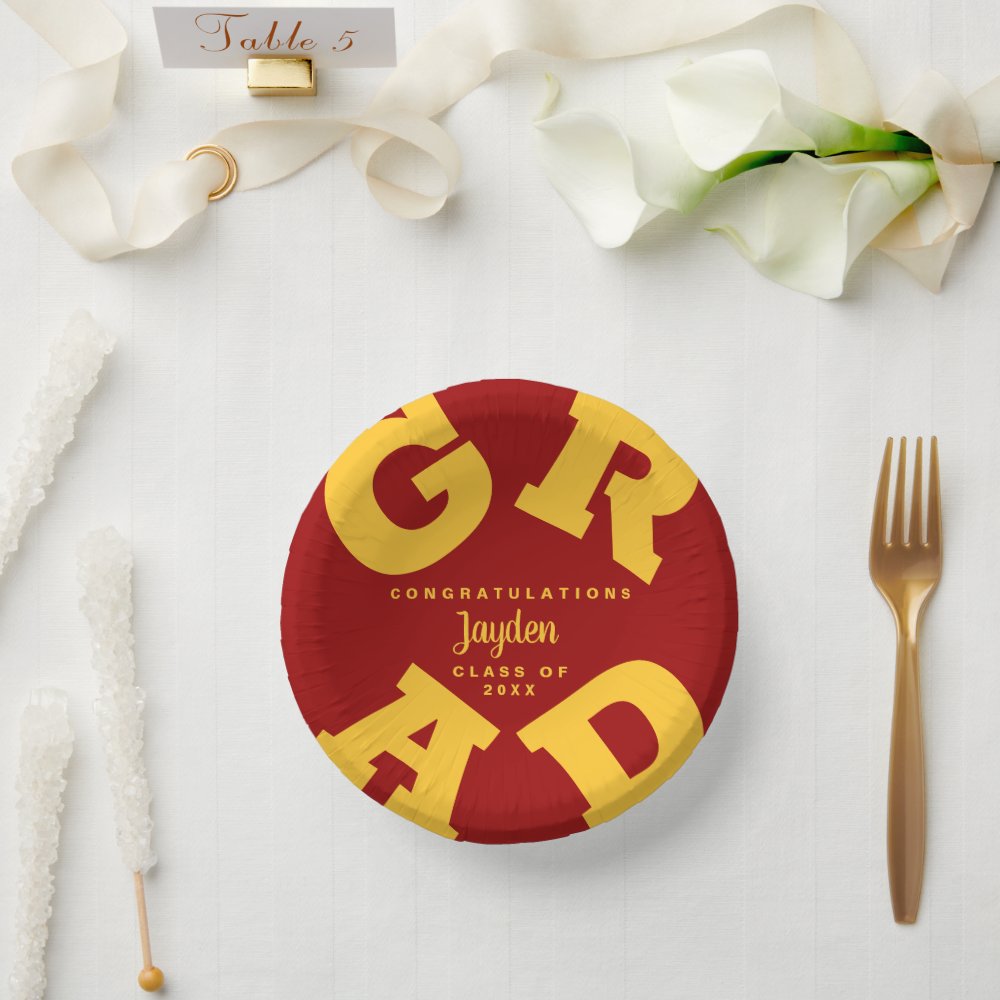 Gold on Cardinal Red Bold Graduation Paper Bowls