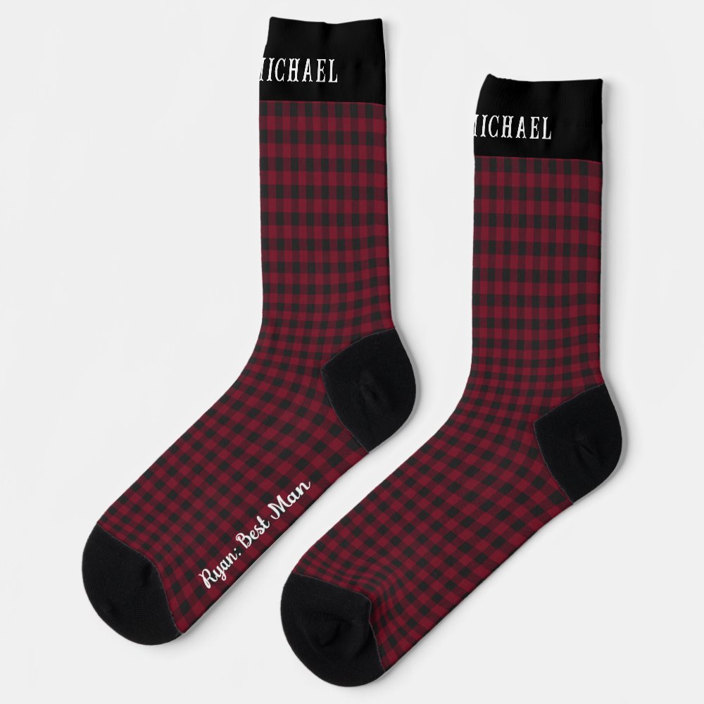 Monogram Buffalo Plaid Groomsmen Socks