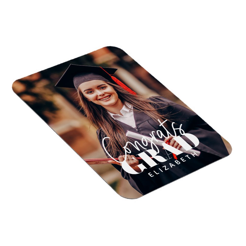 Congrats Grad Modern Simple Script Custom Photo Magnet