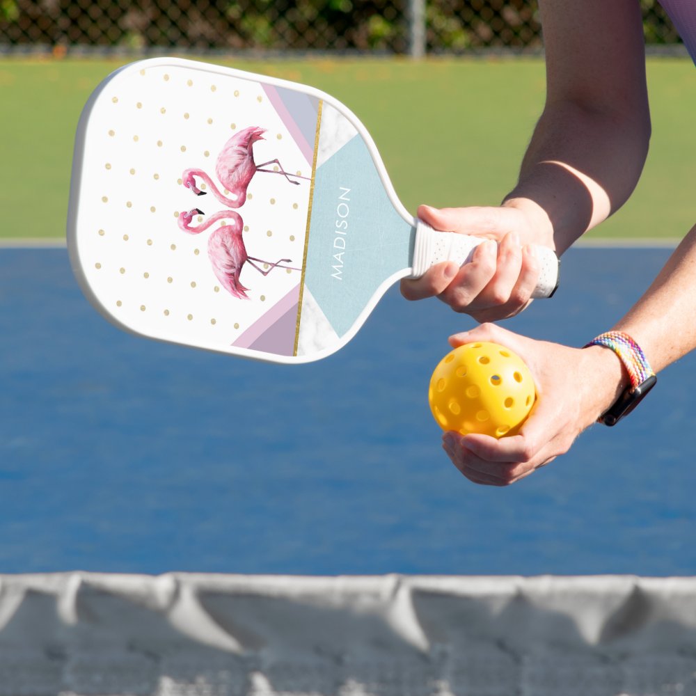 Modern Trendy Flamingo Pink Girly Name Pickleball Paddle