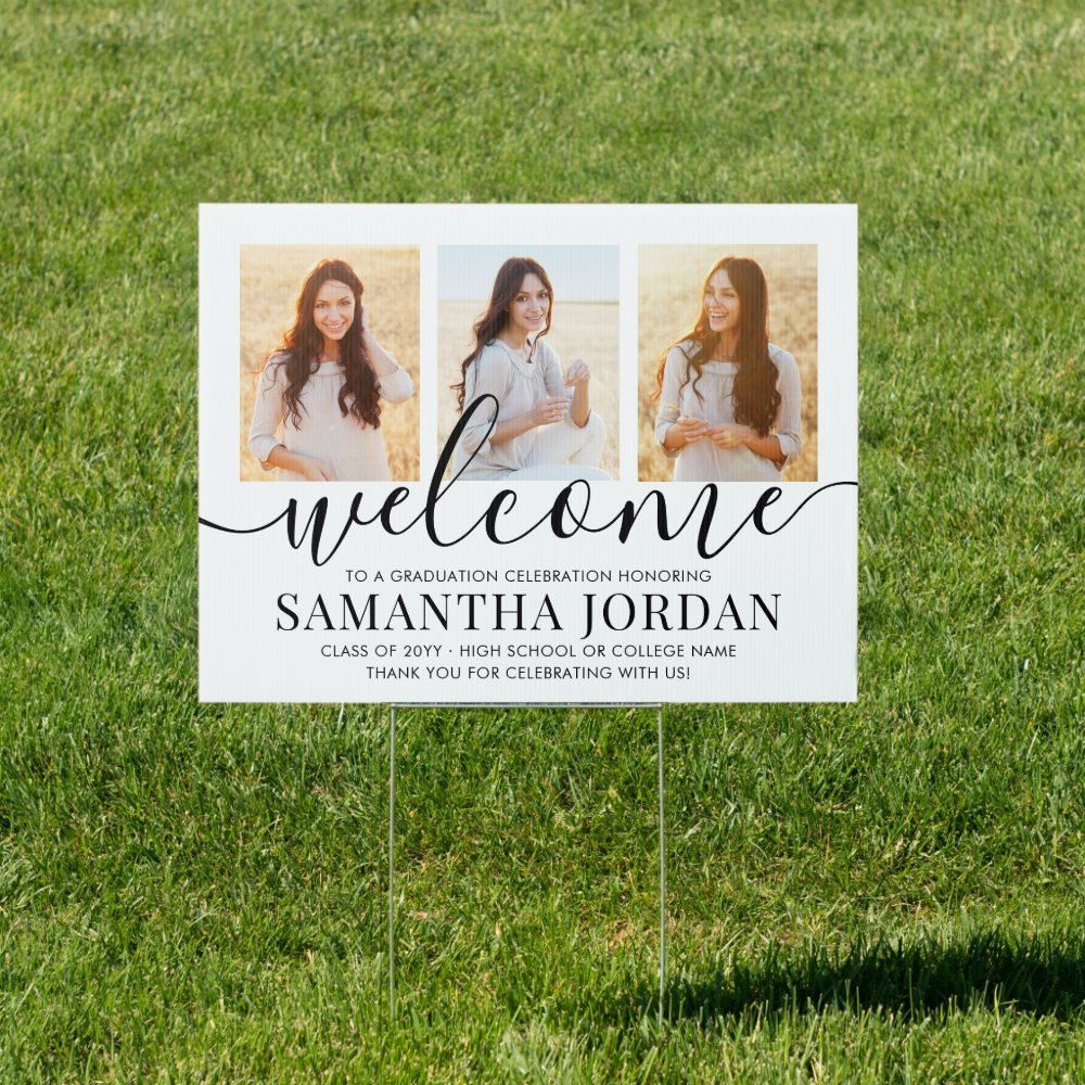 2 Sided 6 Photo Graduation Party Welcome Yard Sign