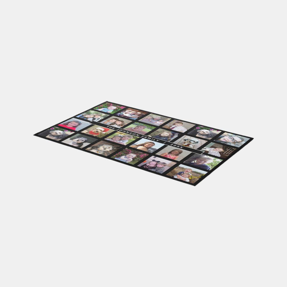 Custom 24 Photo Collage - Black - simple text Rug