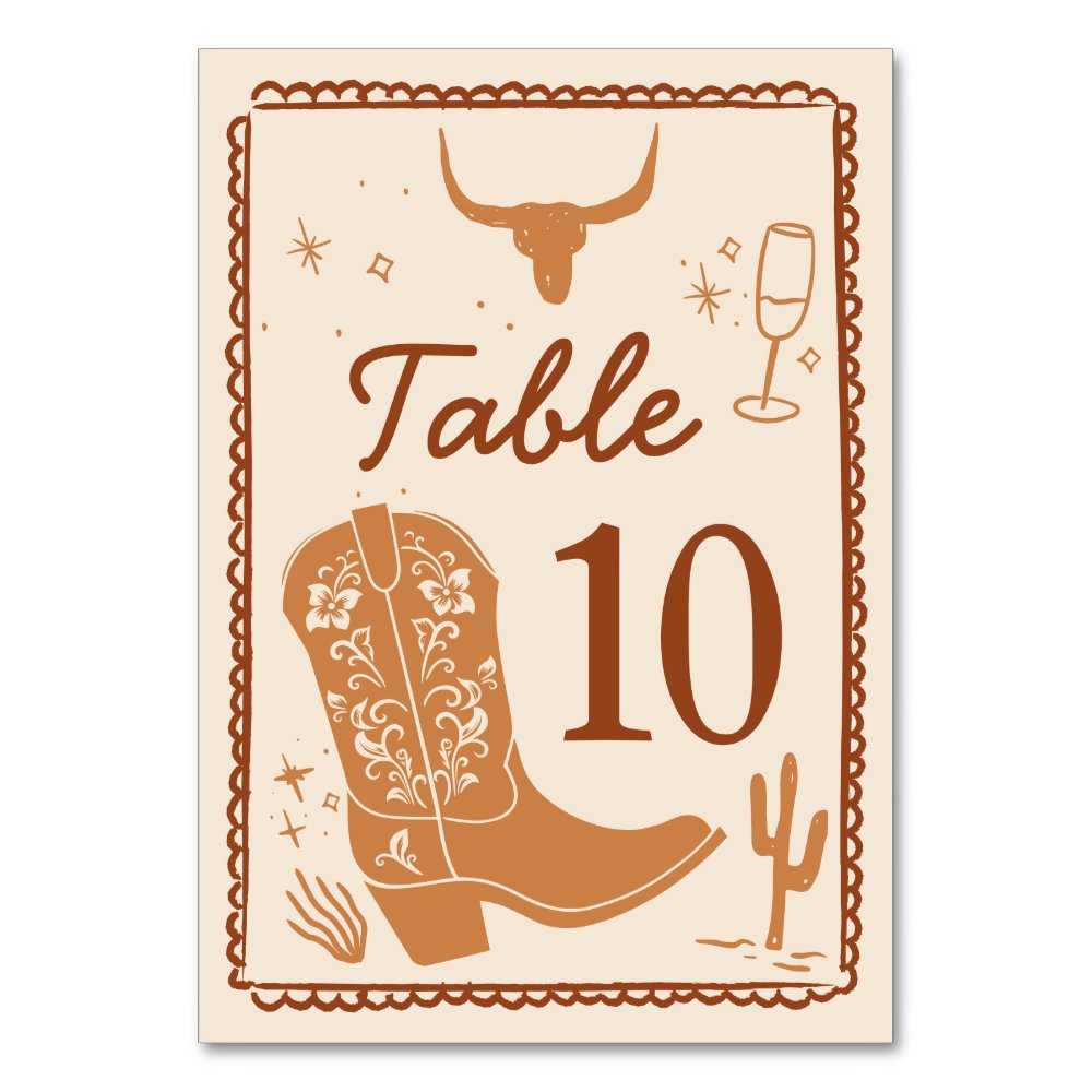 Western Boots and Bubbly Bridal Shower Table Card