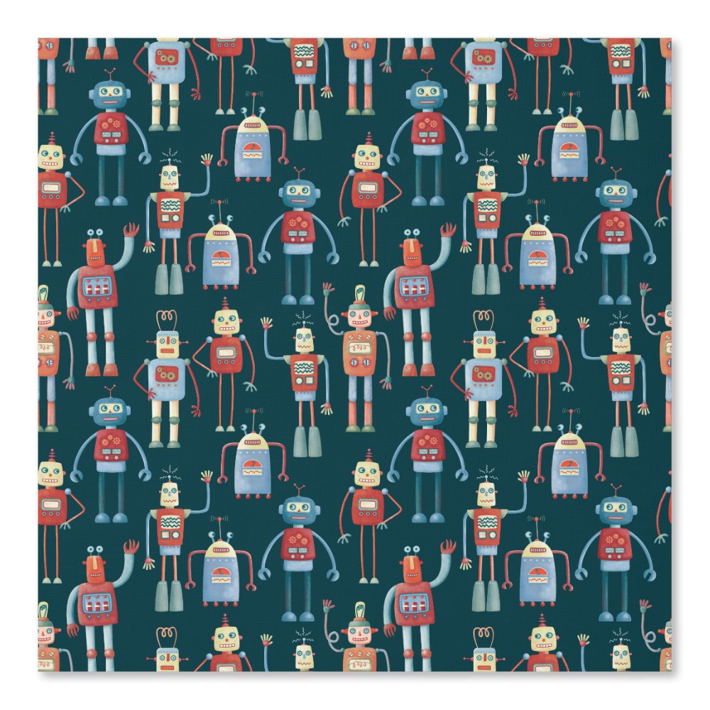 Fun Robot Pattern Teal Green Wallpaper