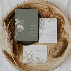 Whimsical Wildflower | Ivory & Sage Folded Wedding Place Card