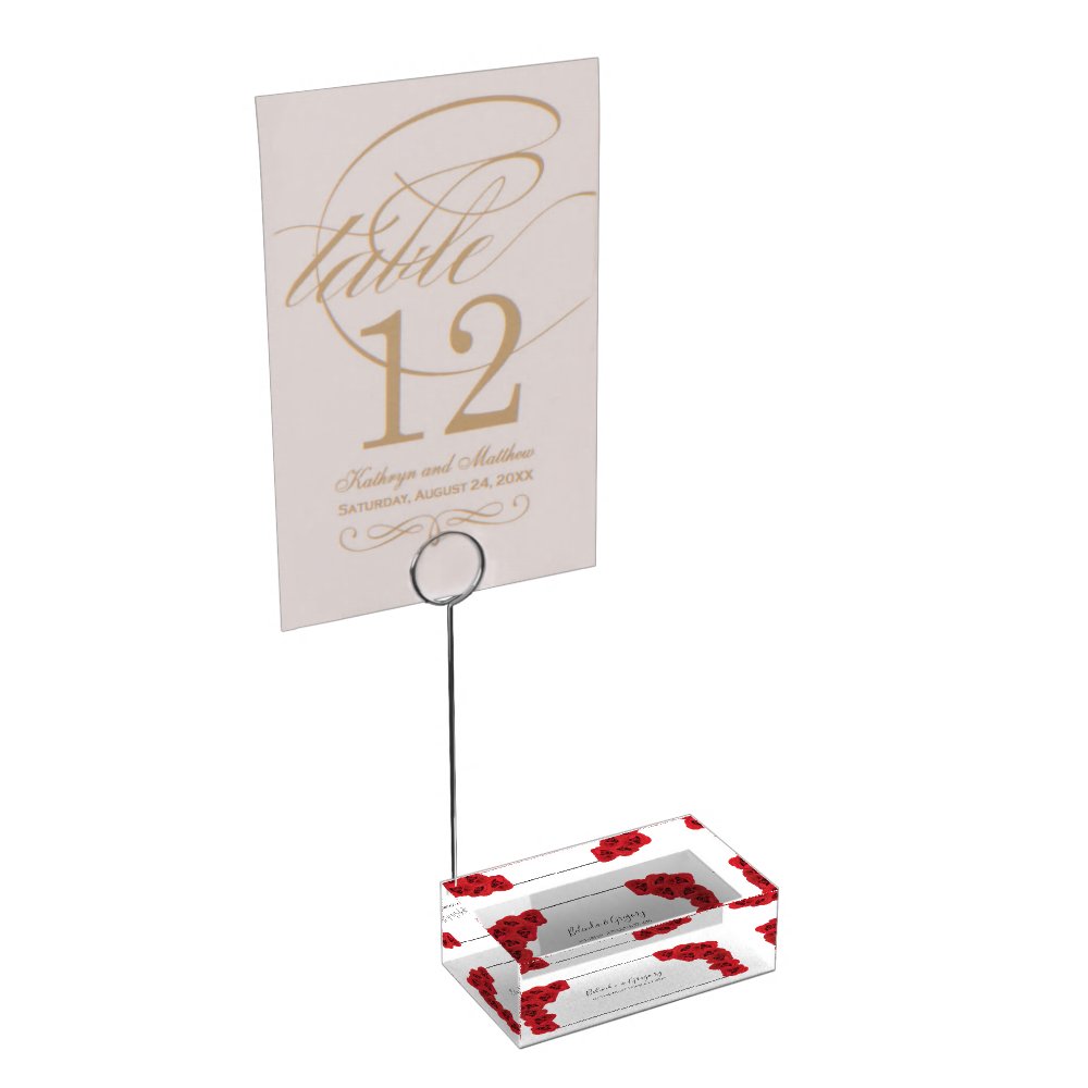 Red Roses Wedding Table Number Place Card Holder