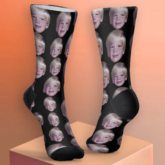 Add 1 Floating Head Photo - Random Pattern black Socks